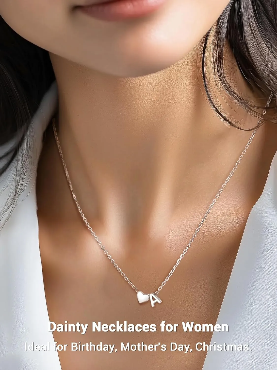 PROSILVER Initial Heart Necklace for Women, 925 Sterling Silver Tiny Heart Letter Necklace Personalized Name Necklace, Come with Box