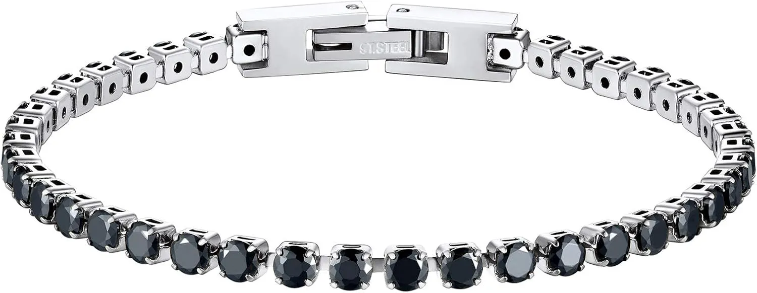 PROSTEEL Cubic Zirconiaic Tennis Bracelet for Women, 18K Gold Plated Stainless Steel Clear/Black Tennis Bracelets, Size 6.5/7.5 Inch, Come Box
