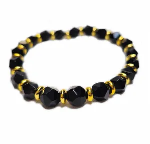 Protective Bracelet Faceted Black Onyx Bracelet Real Semi Precious Gemstones 8mm Faceted Beads 18K Gold Plated Accents Root Chakra Bracelet EXCLUSIVE YOGA GIRL USA HANDMADE (onyx)
