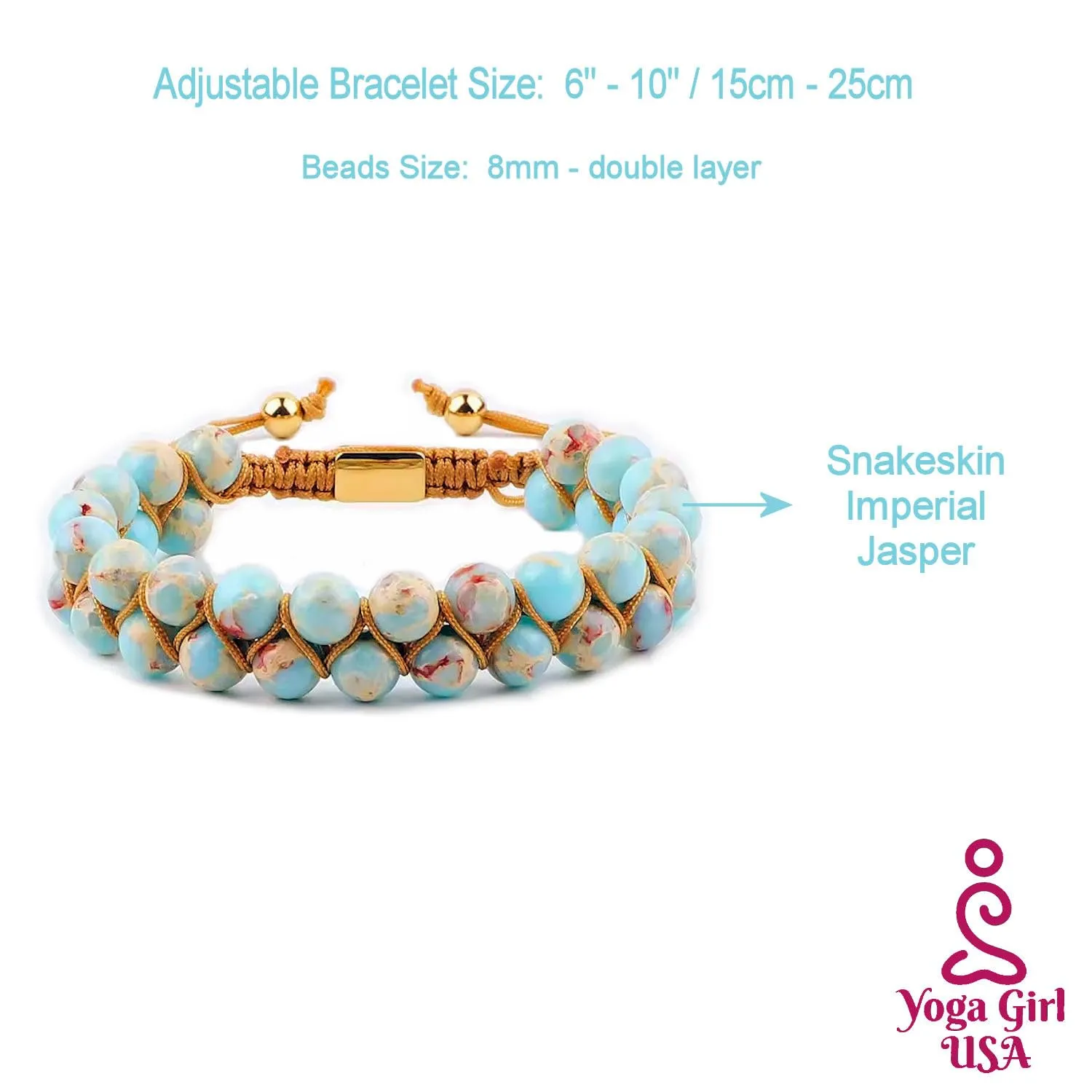 Protective Imperial Jasper Bracelet Natural Stones Bracelet Double Layer 8mm Genuine Gemstones Bracelet Healing Crystals Macrame Adjustable Bracelet EXCLUSIVE YOGA GIRL USA HANDMADE (snakeskin-jasper)