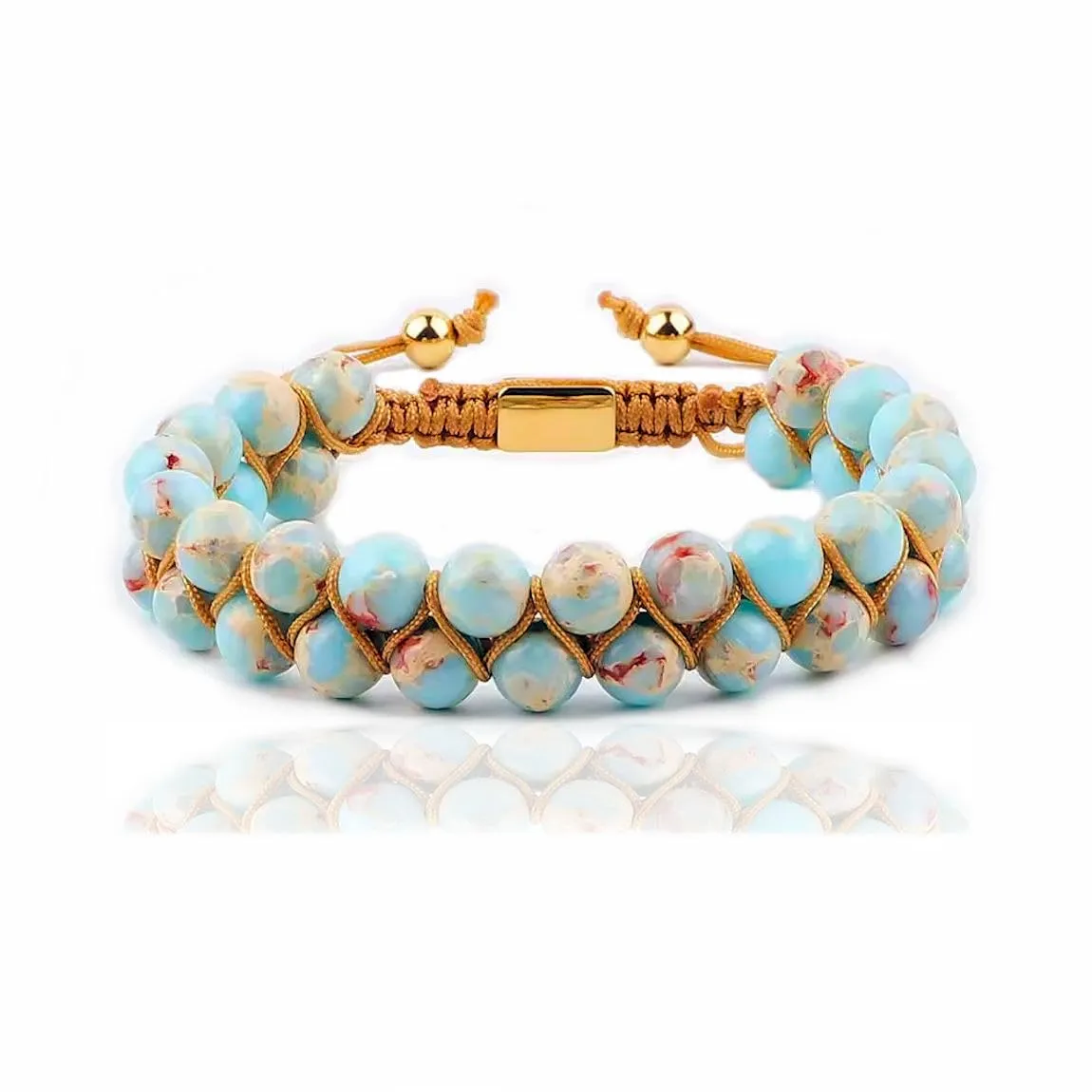 Protective Imperial Jasper Bracelet Natural Stones Bracelet Double Layer 8mm Genuine Gemstones Bracelet Healing Crystals Macrame Adjustable Bracelet EXCLUSIVE YOGA GIRL USA HANDMADE (snakeskin-jasper)