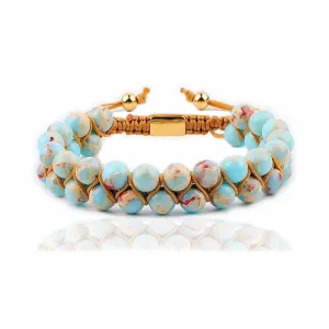 Protective Imperial Jasper Bracelet Natural Stones Bracelet Double Layer 8mm Genuine Gemstones Bracelet Healing Crystals Macrame Adjustable Bracelet EXCLUSIVE YOGA GIRL USA HANDMADE (snakeskin-jasper)