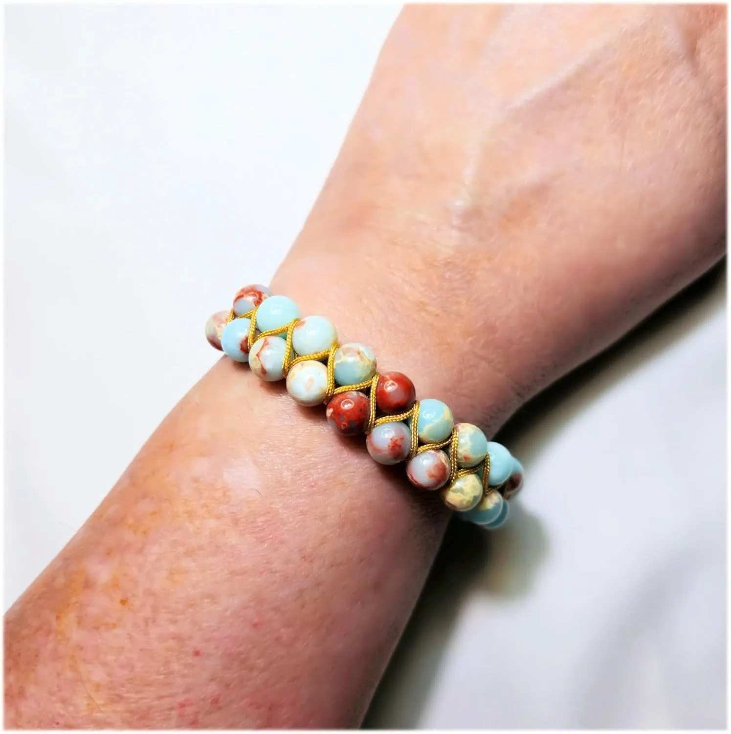 Protective Imperial Jasper Bracelet Natural Stones Bracelet Double Layer 8mm Genuine Gemstones Bracelet Healing Crystals Macrame Adjustable Bracelet EXCLUSIVE YOGA GIRL USA HANDMADE (snakeskin-jasper)