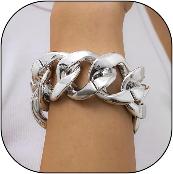 Punk Chunky Gold Cuban Chain Bracelet for Women Dainty Hollow Silver Link Chain Bangle Hip Hop Adjustable Minimalism Plastic Bracelet Jewelry Gifts
