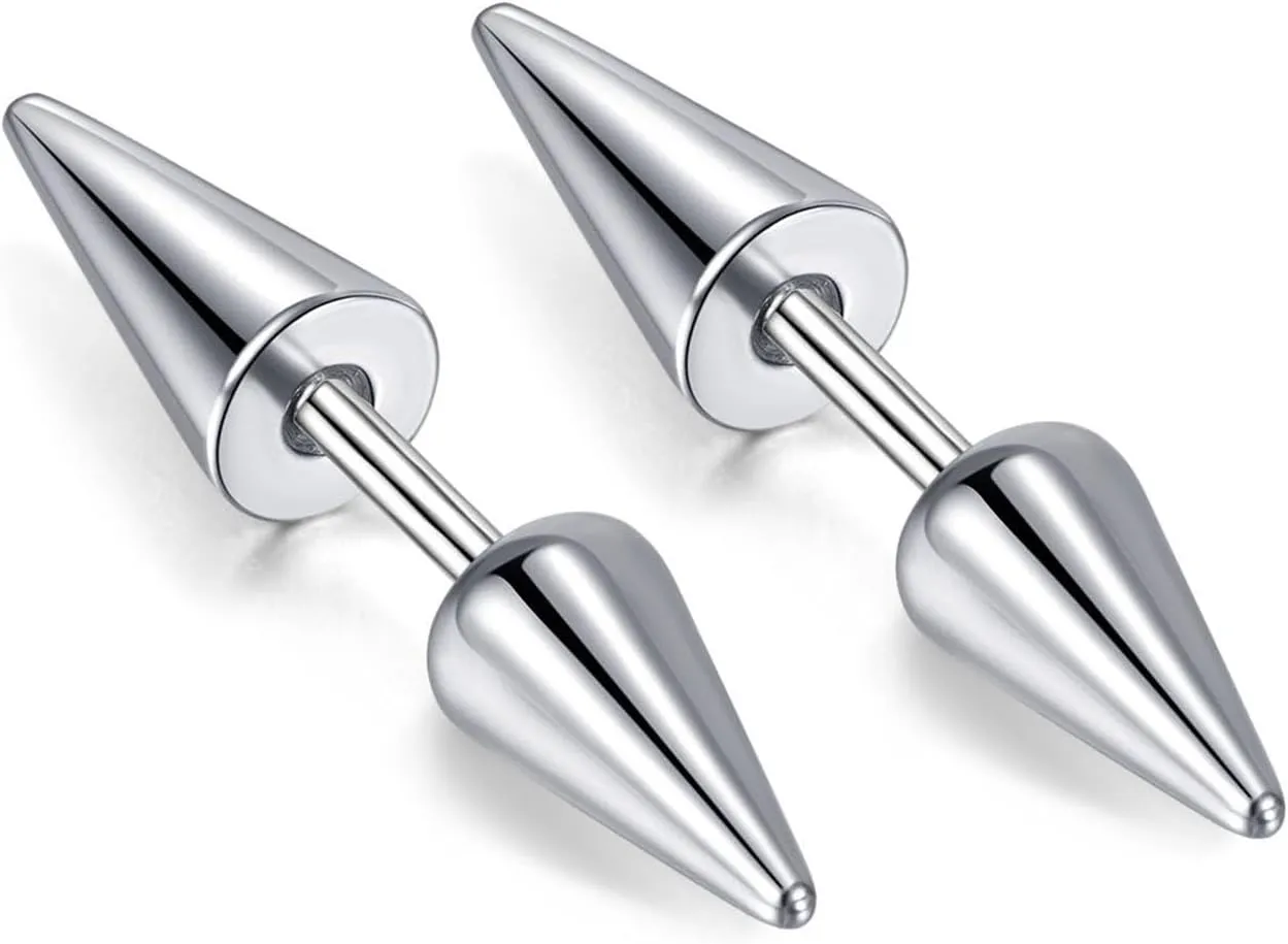 Punk Rock Stainless Steel Double Side Spike Rivet Stud Earrings