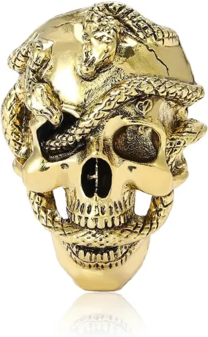 Punk Skull Snake Brooch for Women Men Gothic Skull Head Brooch Vintage Gold Silver Snake Pin Goth Style Clothing Hat Bag Skirt Accessories Christmas Halloween Birthday Party Costume Jewelry
