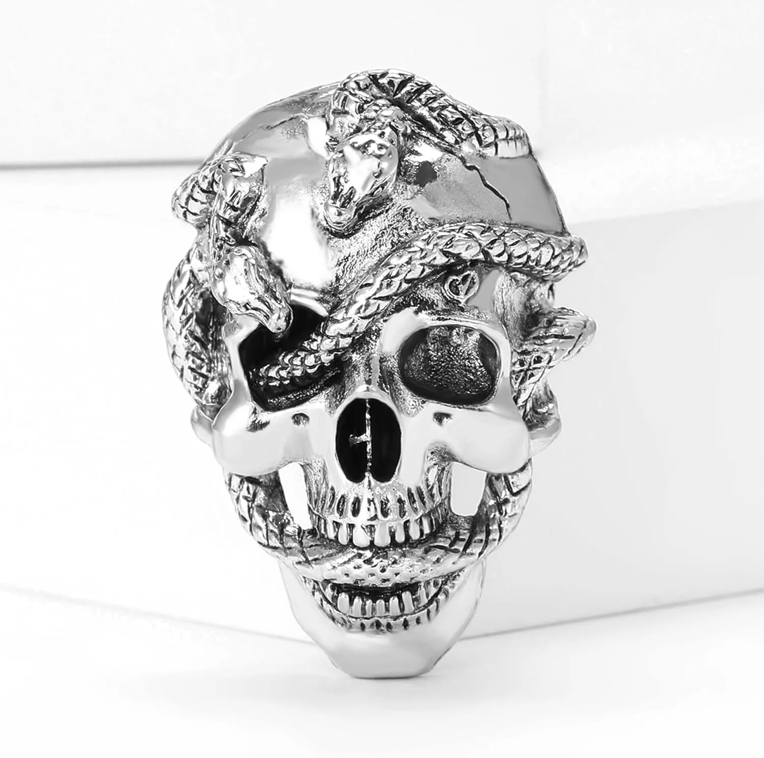 Punk Skull Snake Brooch for Women Men Gothic Skull Head Brooch Vintage Gold Silver Snake Pin Goth Style Clothing Hat Bag Skirt Accessories Christmas Halloween Birthday Party Costume Jewelry