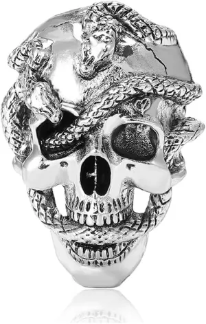 Punk Skull Snake Brooch for Women Men Gothic Skull Head Brooch Vintage Gold Silver Snake Pin Goth Style Clothing Hat Bag Skirt Accessories Christmas Halloween Birthday Party Costume Jewelry