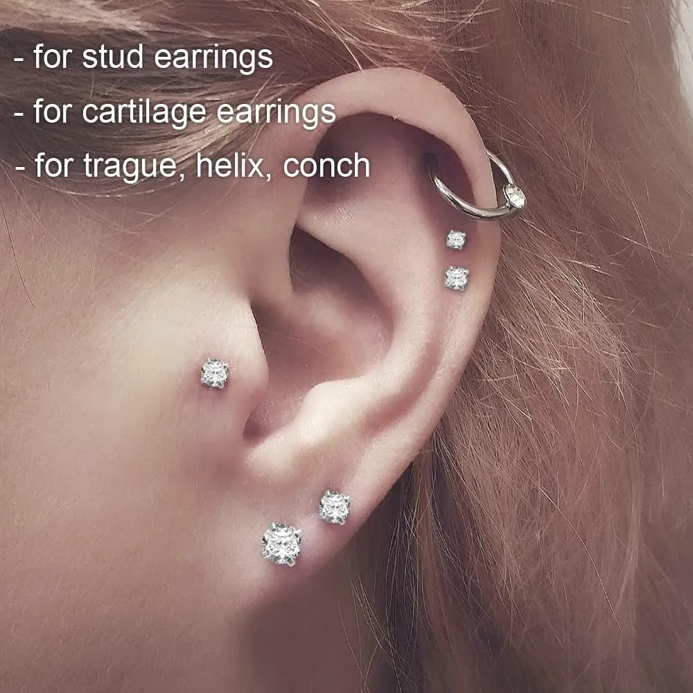 PunkTracker Titanium Steel 16g/18g Internal Thread CZ Stud Piercing Jewelry for Tragus/Nose/Helix/Conch/Medusa/Lip/Daith/Labret - Helix Tragus Cartilage Earring for Women Men 2PCS