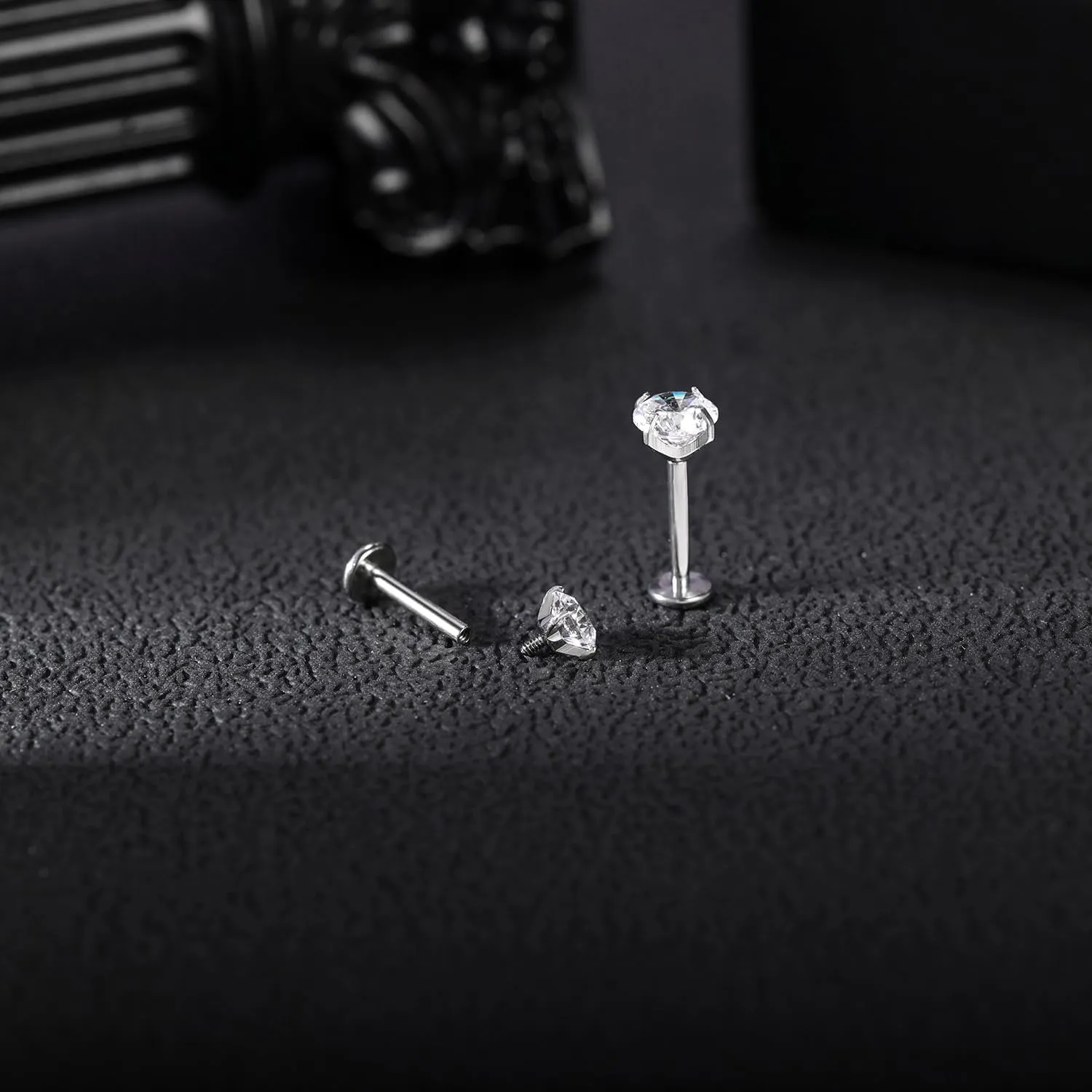 PunkTracker Titanium Steel 16g/18g Internal Thread CZ Stud Piercing Jewelry for Tragus/Nose/Helix/Conch/Medusa/Lip/Daith/Labret - Helix Tragus Cartilage Earring for Women Men 2PCS
