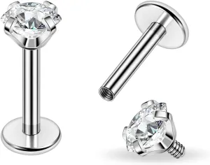 PunkTracker Titanium Steel 16g/18g Internal Thread CZ Stud Piercing Jewelry for Tragus/Nose/Helix/Conch/Medusa/Lip/Daith/Labret - Helix Tragus Cartilage Earring for Women Men 2PCS