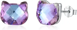 Purple Crystal Cat Earrings 925 Sterling Silver Stud Earrings Cute Animal Stud Earrings Cat Jewelry Birthday Gift for Women