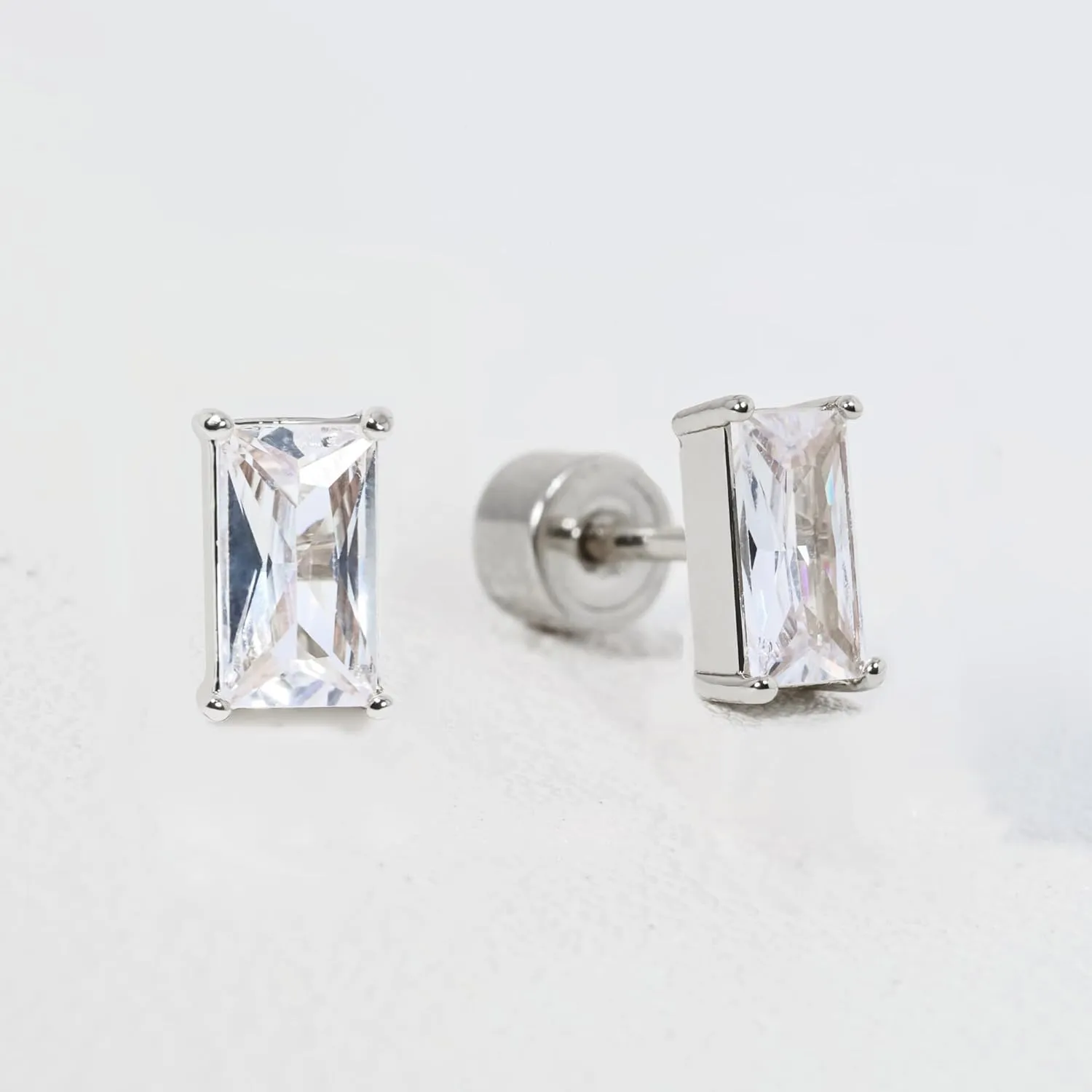 Push-in Flat Back Earrings, Hypoallergenic 14K Gold Plated Princess Cut Cubic Zirconia Stud Earrings Square CZ Studs | Cartilage Earring | Tragus Helix Piercing Jewelry | Threadless Push in Flatback Nap Earrings for Women Men