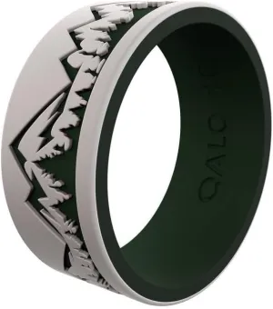 QALO Men's Rubber Silicone Ring, Frost & Forest Ridgeline Strata, Silicone Rubber Wedding Band, Breathable, Durable Wedding Ring for Men, 9mm Wide 1.85mm Thick, Multi Sizes