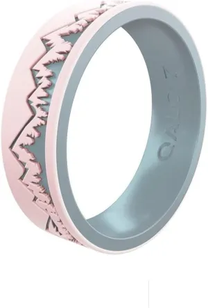 QALO Women's Rubber Silicone Ring, Ridgeline Strata, Silicone Rubber Wedding Band, Breathable, Durable Wedding Ring for Women, 6mm Wide 1.85mm Thick, Multi Sizes
