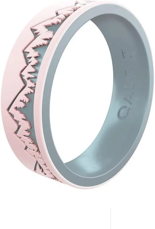 QALO Women's Rubber Silicone Ring, Ridgeline Strata, Silicone Rubber Wedding Band, Breathable, Durable Wedding Ring for Women, 6mm Wide 1.85mm Thick, Multi Sizes