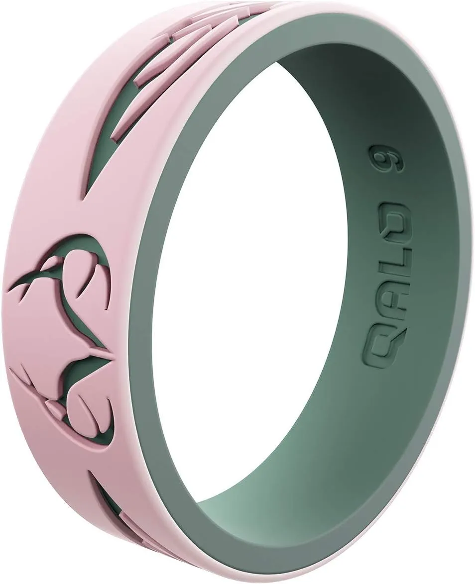 QALO Women's Rubber Silicone Ring, Strata Realtree, Comfort Fit, Silicone Wedding Ring for Women, Breathable, Durable Engagement Silicone Band, 6mm Wide 1.85mm Thick, Multicolor