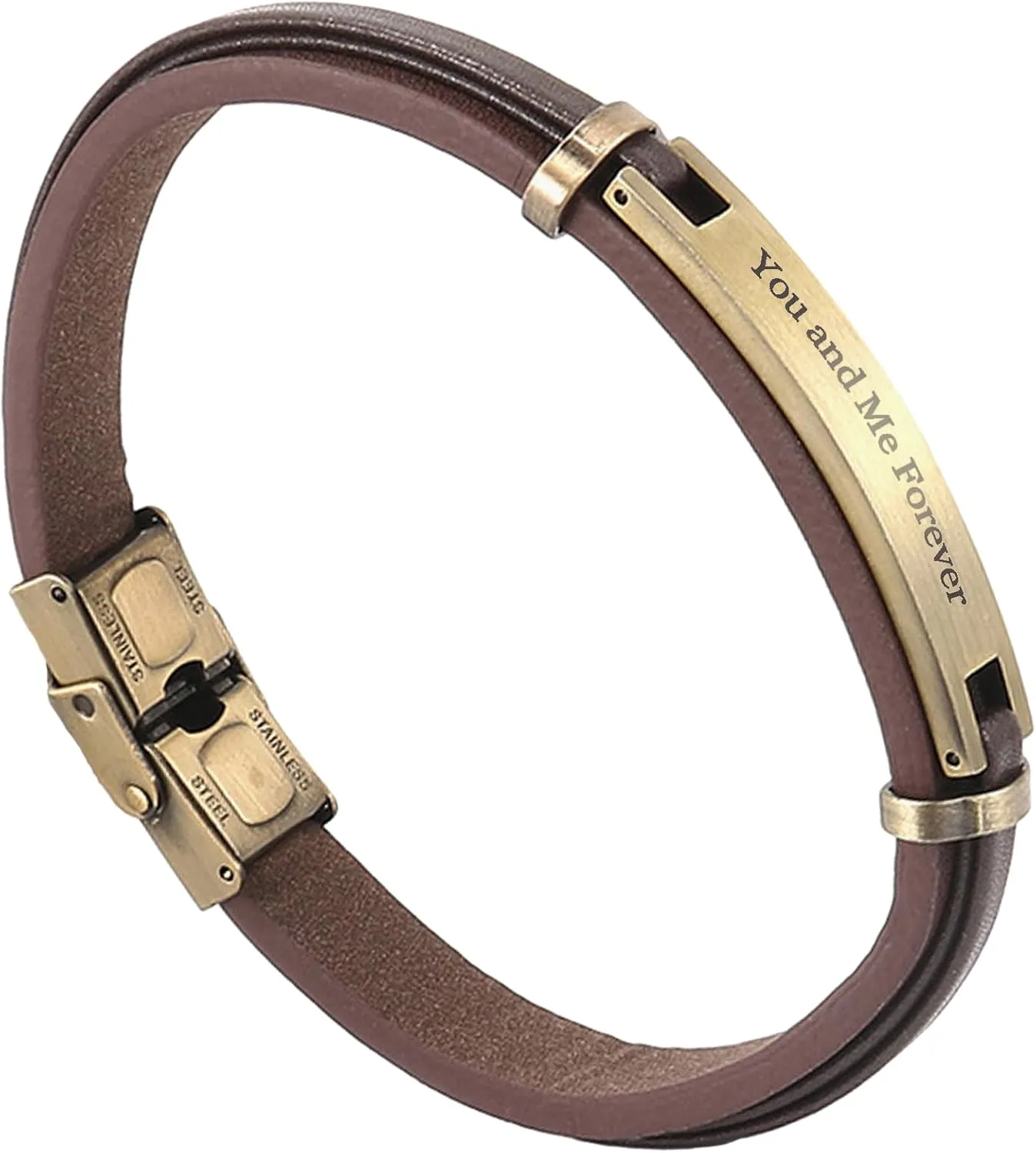 Qina C. Personalized Custom Mens Leather Bracelet Engraved Text Stainless Steel Wristband Gift f/Boyfriend Dad Husband