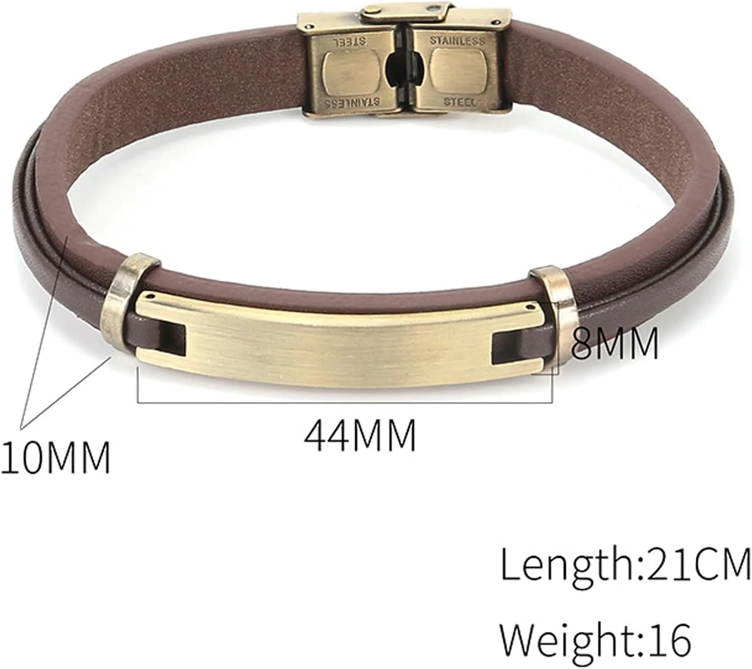 Qina C. Personalized Custom Mens Leather Bracelet Engraved Text Stainless Steel Wristband Gift f/Boyfriend Dad Husband