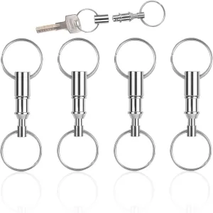 Quick Release Keychain 4 PCS Detachable Dual Pull Apart Keychain With Metal Key Ring,Spring Split Snap Key Accessory