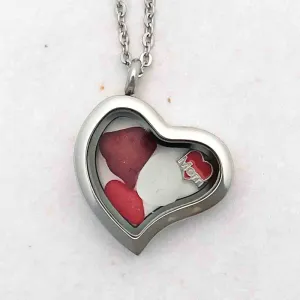Rare Bright and Deep Red "I Love Mom" Sea Glass Locket | #1570