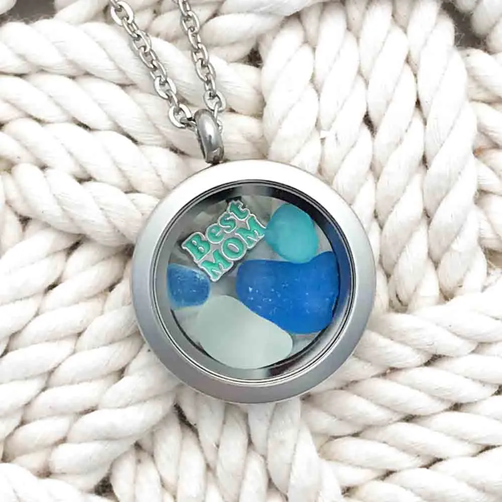 Rare Turquoise English Sea Glass Multi, Plus Aqua and Turquoise "Best Mom" Sea Glass Locket | #1571