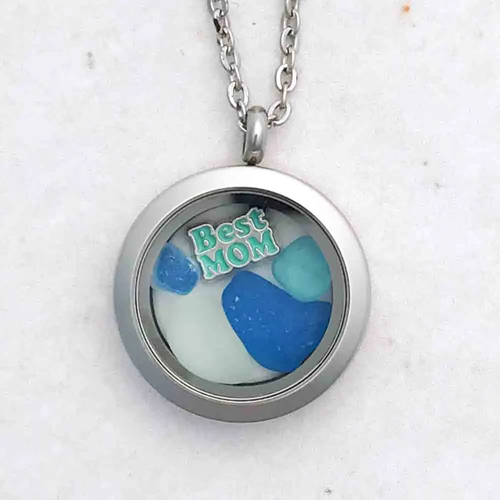 Rare Turquoise English Sea Glass Multi, Plus Aqua and Turquoise "Best Mom" Sea Glass Locket | #1571