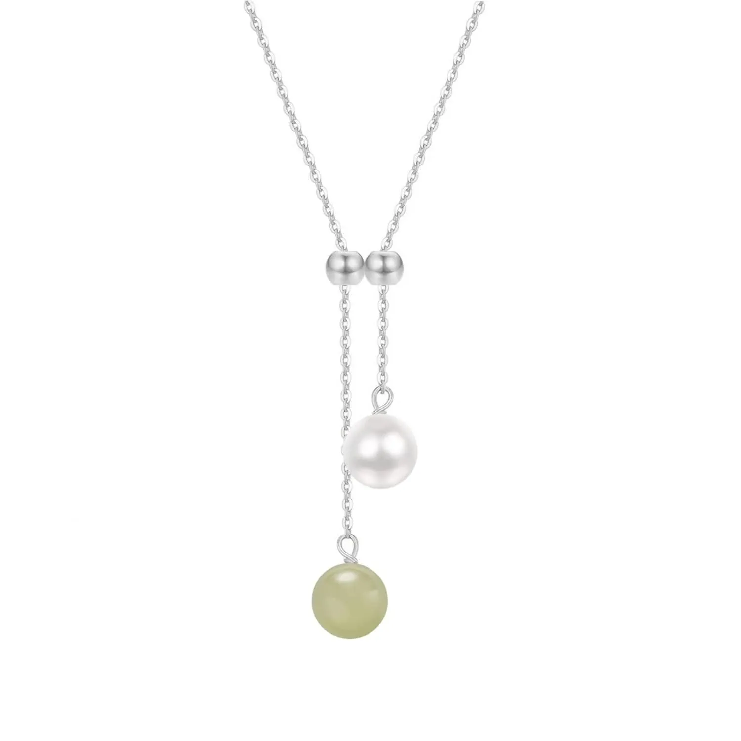 Real Natural Hetian Jade Necklace for Women Girl, Handmade Crystal Pearl Green Jade Necklace Choker Pendant for Friends, Mother, Lover (925 Sterling Silver with White Gold Plated)