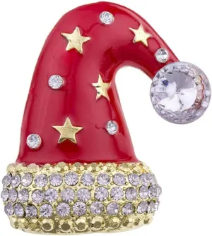 Red Imitation Rhinestone Christmas Hat Brooch Alloy Jewelry Xmas Gift Unisex Pin Clips Suit Sweater Scarf Shawl Buckle Button Ornaments Durable and Useful