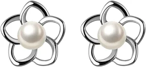 Reffeer 925 Sterling Silver Small Pearl Flower Earrings Studs for Women Teens Unique Petite Flower Studs Earrings