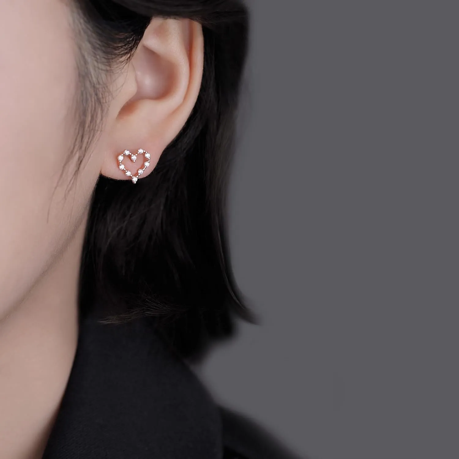 Reffeer Solid 925 Sterling Silver Hollow Heart Stud Earrings for Women Teens CZ Open Heart Earrings Stud Hypoallergenic