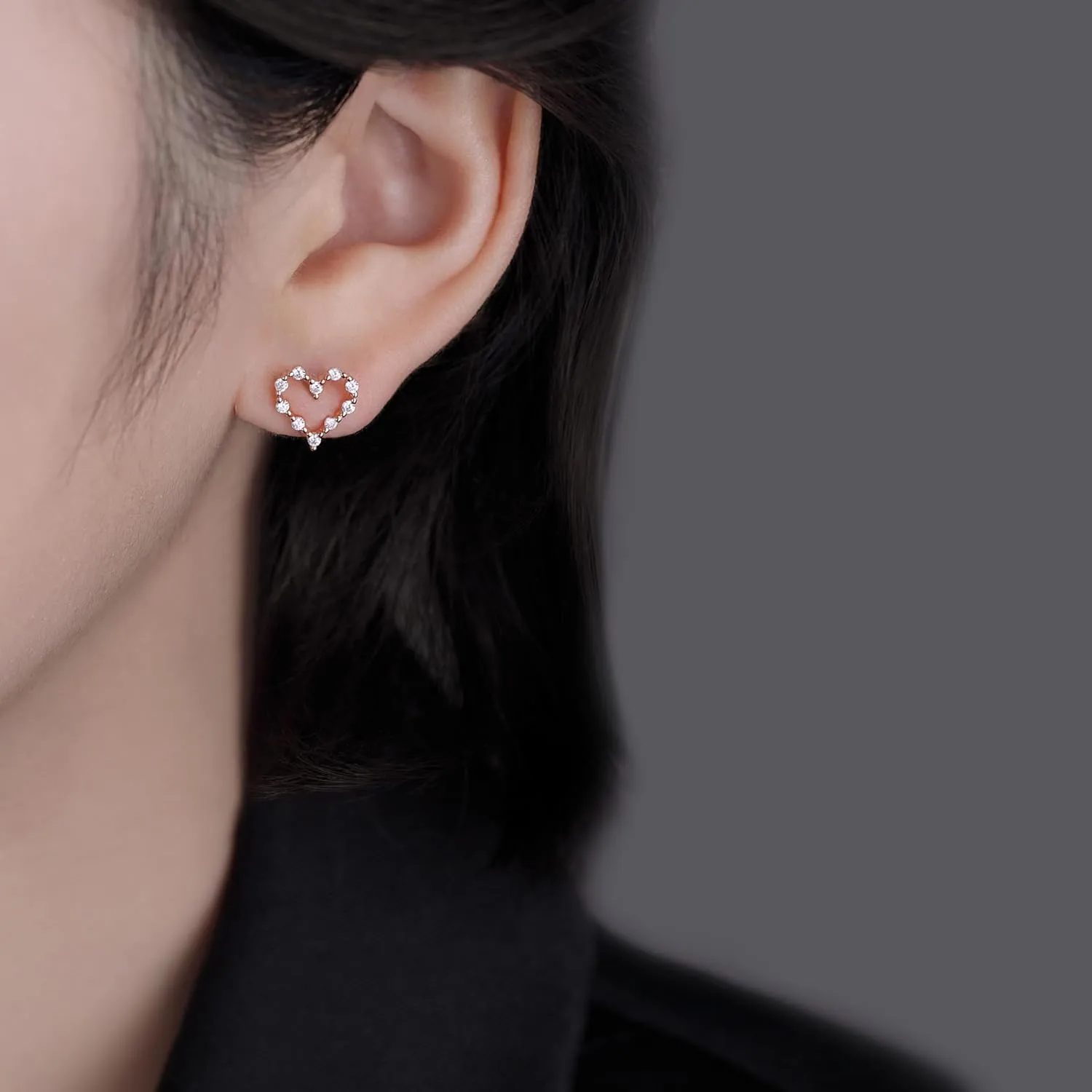 Reffeer Solid 925 Sterling Silver Hollow Heart Stud Earrings for Women Teens CZ Open Heart Earrings Stud Hypoallergenic