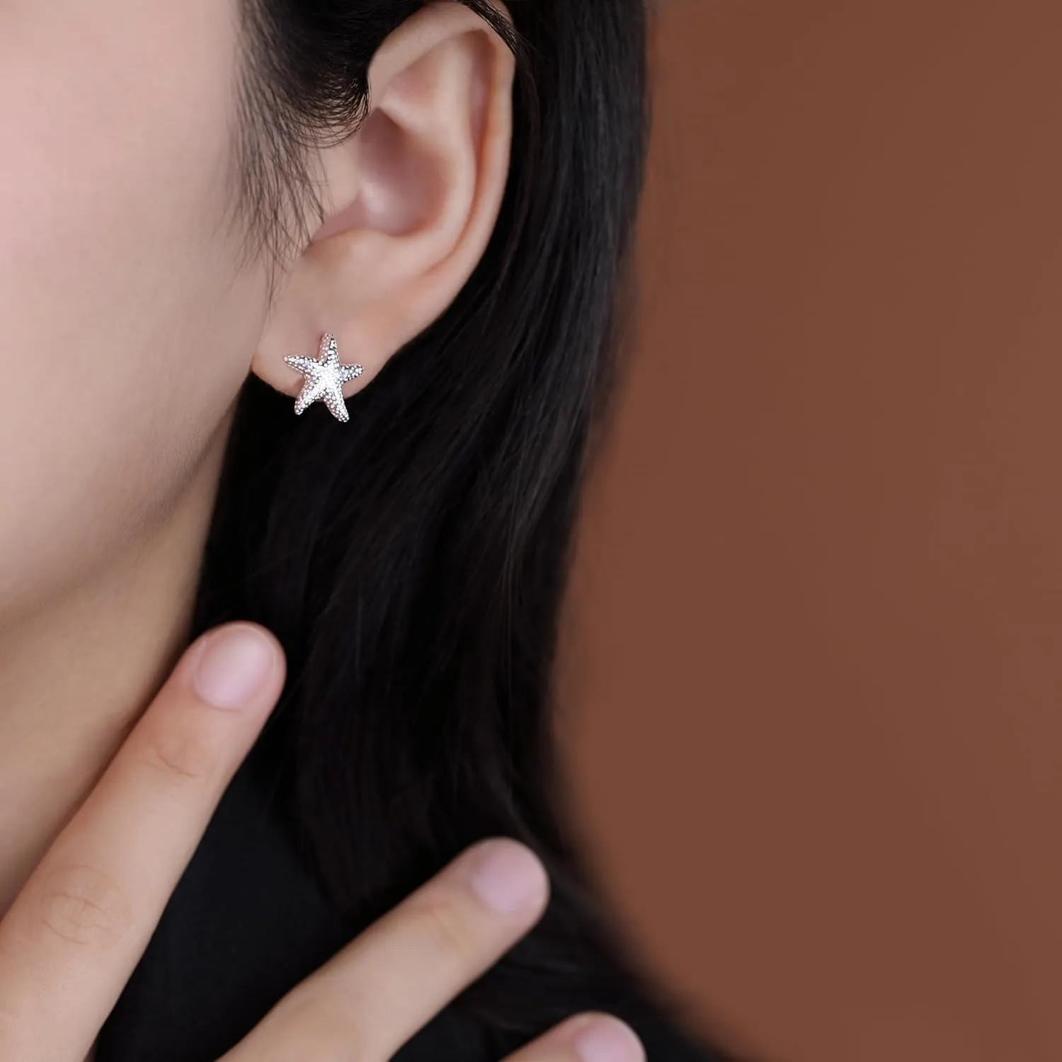 Reffeer Solid 925 Sterling Silver Starfish Stud Earrings for Women Teens Beach Stud Earrings Sea Fish Earrings