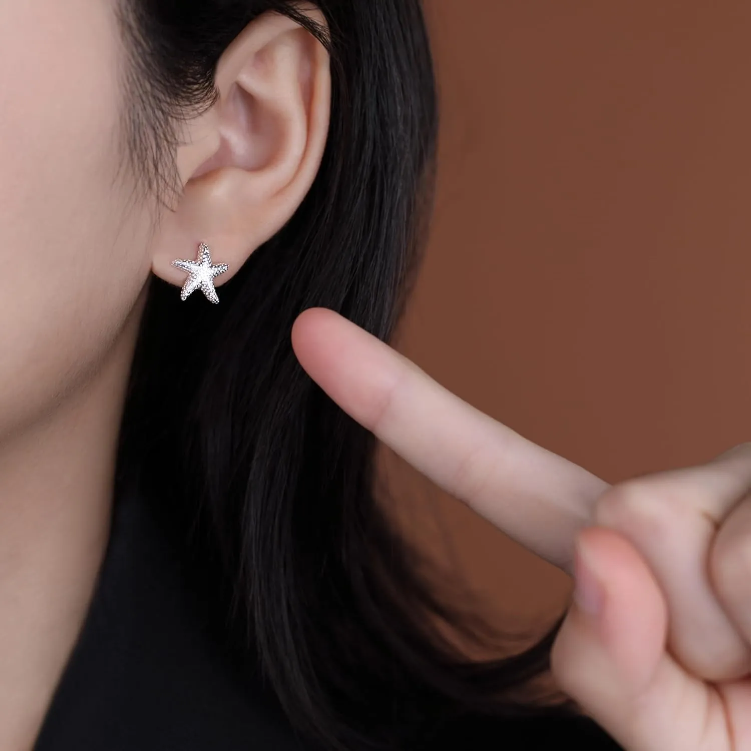 Reffeer Solid 925 Sterling Silver Starfish Stud Earrings for Women Teens Beach Stud Earrings Sea Fish Earrings