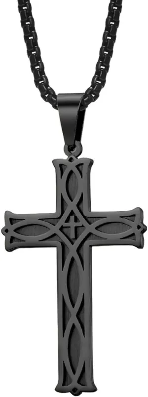 Rehoboth Men's Irish Celtic Knot Cross Pendant Necklace for Womens Mens Stainless Steel 24" Chain Black Gold Silver