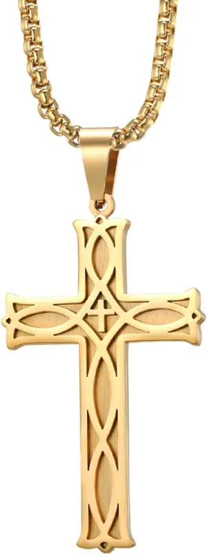 Rehoboth Men's Irish Celtic Knot Cross Pendant Necklace for Womens Mens Stainless Steel 24" Chain Black Gold Silver