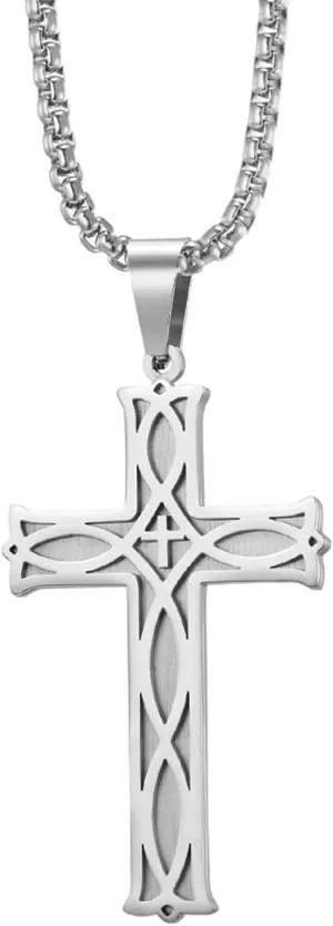 Rehoboth Men's Irish Celtic Knot Cross Pendant Necklace for Womens Mens Stainless Steel 24" Chain Black Gold Silver
