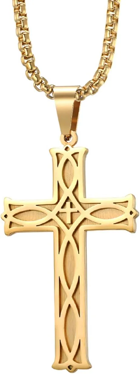 Rehoboth Men's Irish Celtic Knot Cross Pendant Necklace for Womens Mens Stainless Steel 24" Chain Black Gold Silver