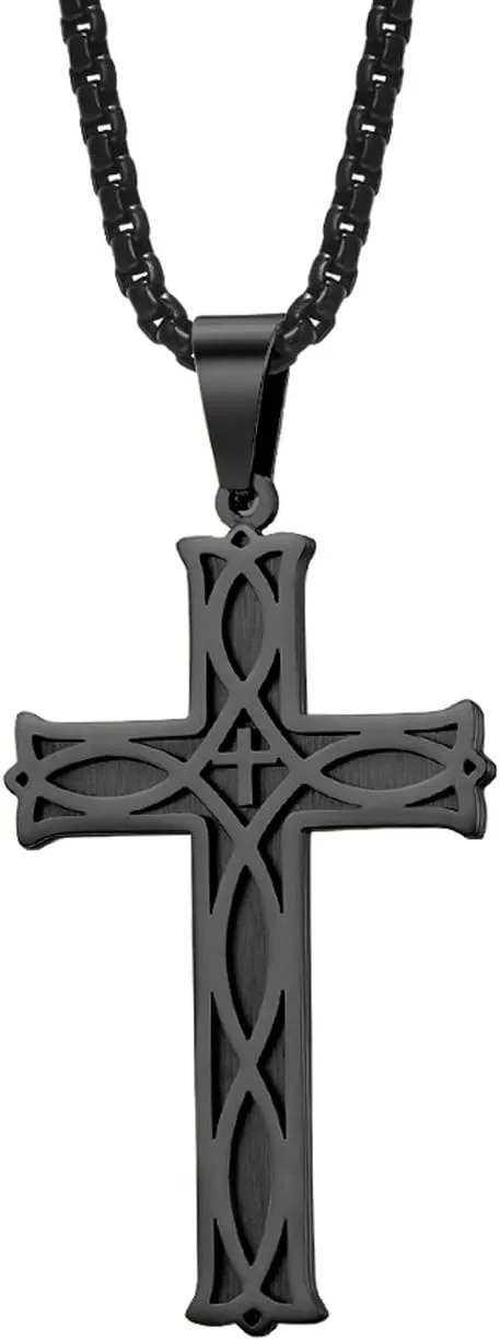 Rehoboth Men's Irish Celtic Knot Cross Pendant Necklace for Womens Mens Stainless Steel 24" Chain Black Gold Silver