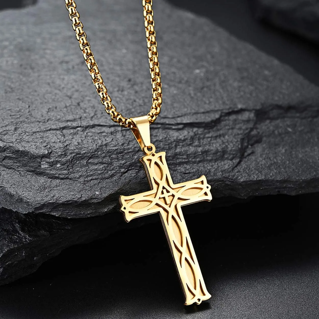 Rehoboth Men's Irish Celtic Knot Cross Pendant Necklace for Womens Mens Stainless Steel 24" Chain Black Gold Silver