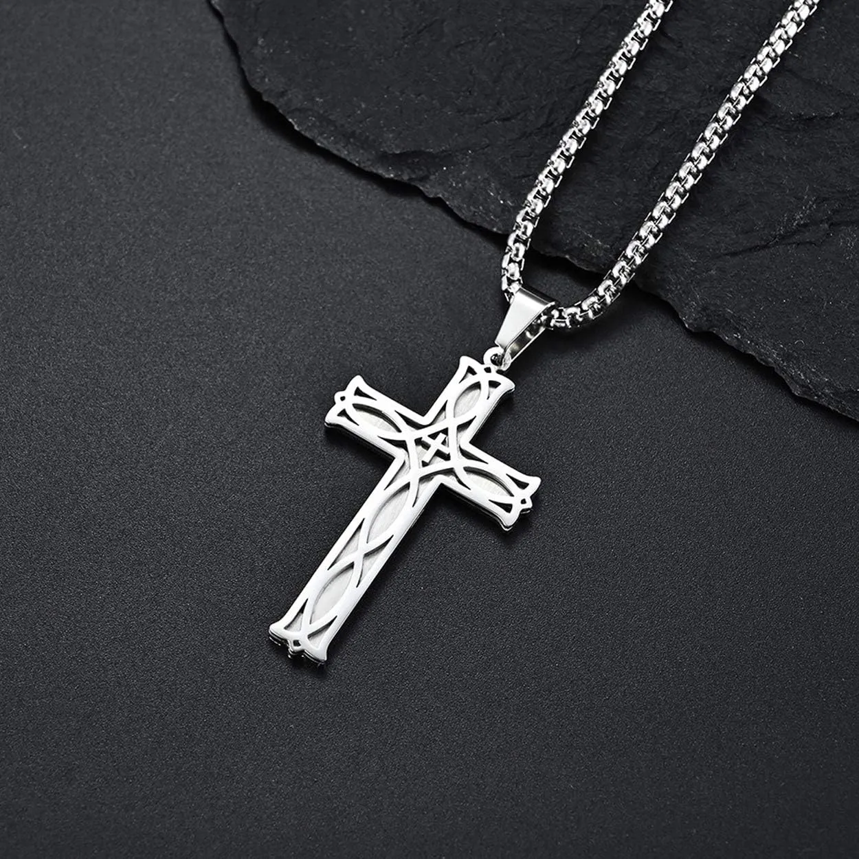 Rehoboth Men's Irish Celtic Knot Cross Pendant Necklace for Womens Mens Stainless Steel 24" Chain Black Gold Silver