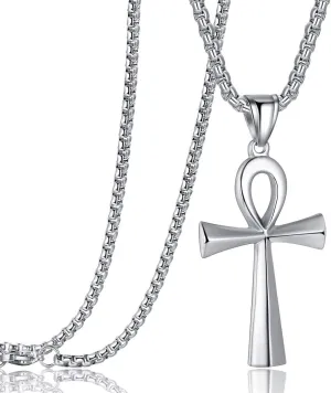 Rehoboth Stainless Steel Ancient Egyptian Coptic Ankh Cross Pendant Necklace for Womens Mens 24 Inch Chain Black Gold Silver