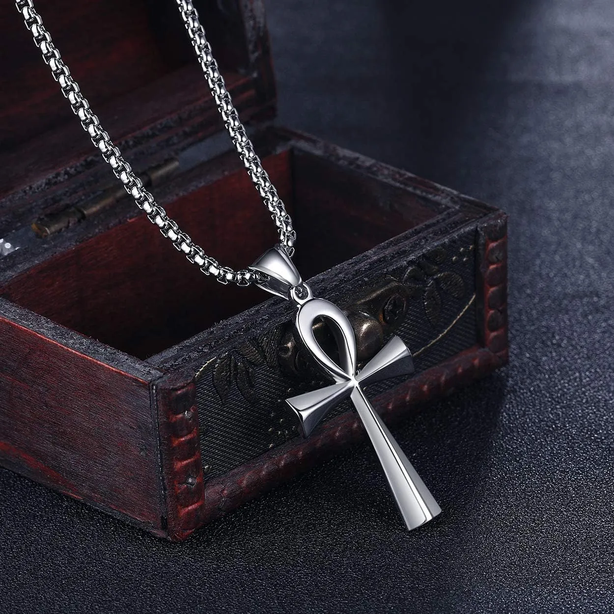 Rehoboth Stainless Steel Ancient Egyptian Coptic Ankh Cross Pendant Necklace for Womens Mens 24 Inch Chain Black Gold Silver