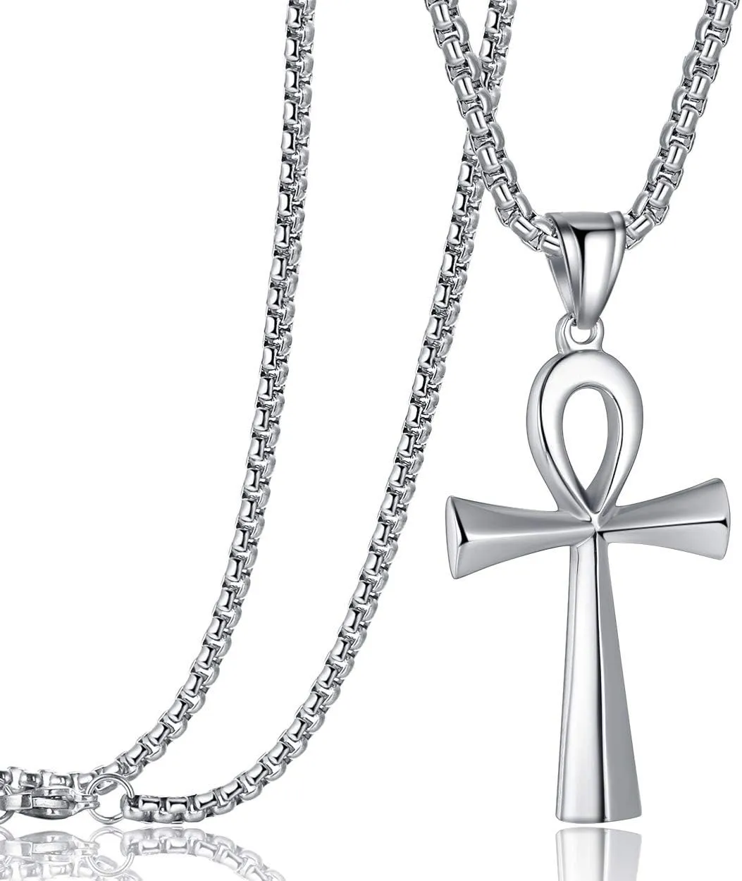 Rehoboth Stainless Steel Ancient Egyptian Coptic Ankh Cross Pendant Necklace for Womens Mens 24 Inch Chain Black Gold Silver