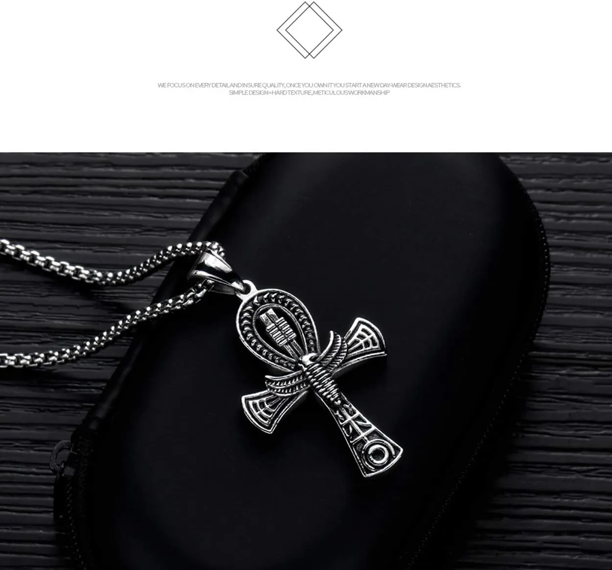 Rehoboth Stainless Steel Ancient Egyptian Coptic Ankh Cross Pendant Necklace for Womens Mens 24 Inch Chain Black Gold Silver