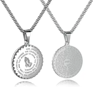 Rehoboth Stainless Steel Coin Medal Our Father Lord's Prayer Cross Pendant Necklace for Women Men Prayer Hands Coin Medal Pendant 24" Chain Black Gold Silver