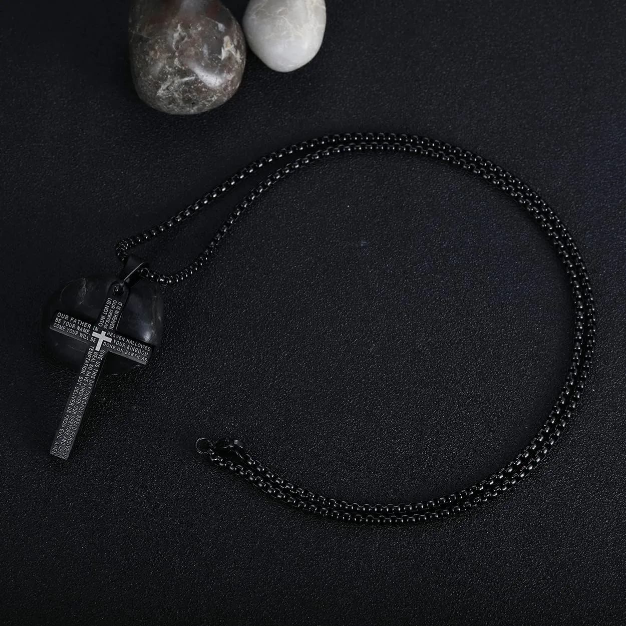 Rehoboth Stainless Steel Lord's Prayer Cross Pendant Necklaces Bible Verse for Men or Women Chain 24 Inch Black Gold Silver