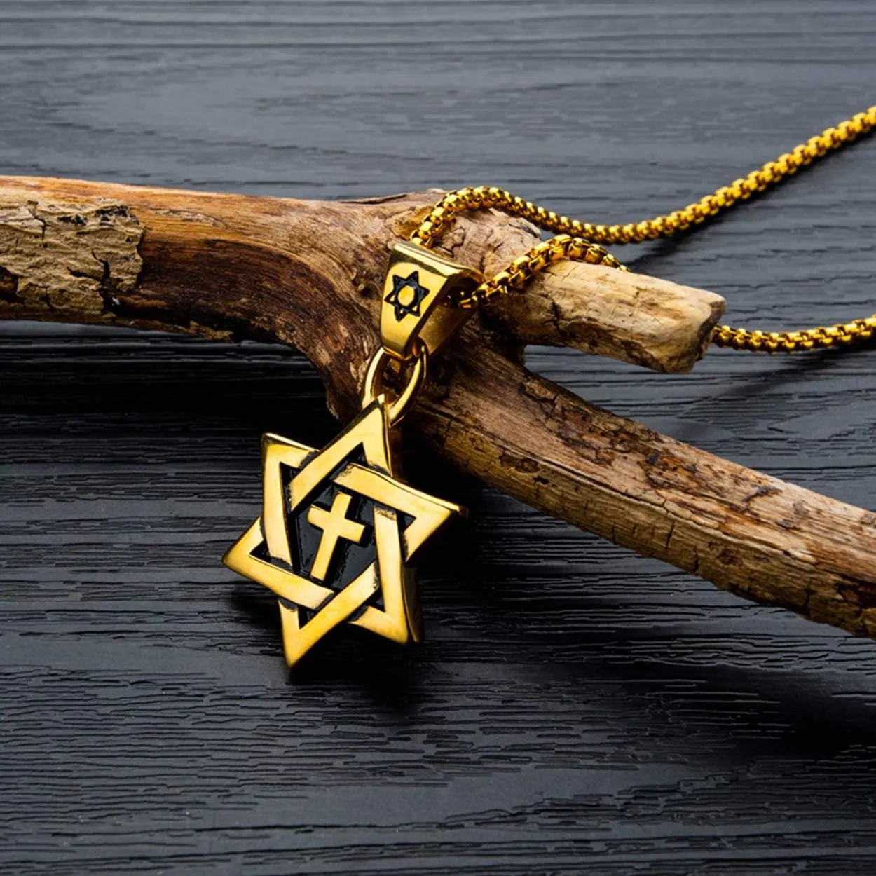 Rehoboth Star of David Six Pointed Megan Cross Pendant Necklaces for Men or Women Stainless Steel Chain 24 Inch