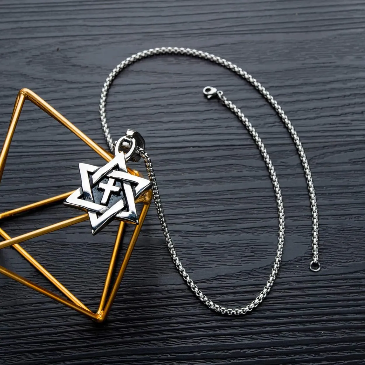Rehoboth Star of David Six Pointed Megan Cross Pendant Necklaces for Men or Women Stainless Steel Chain 24 Inch