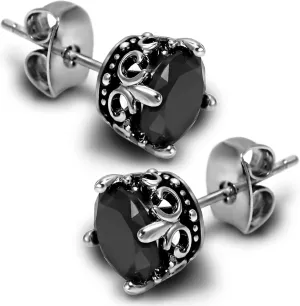 Retro Dark Shadow Stud Earrings, Hypoallergenic Stainless Steel Cubic Zirconia Earrings